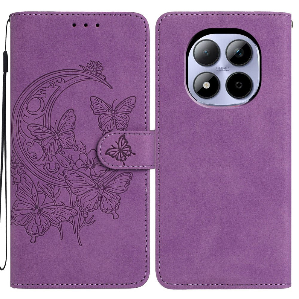 For Xiaomi Redmi Note 15 Pro 5G (Global) Case Butterfly Flower Imprinted PU Leather Wallet Stand Phone Cover - Purple