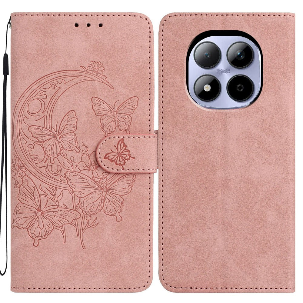 For Xiaomi Redmi Note 15 Pro 5G (Global) Case Butterfly Flower Imprinted PU Leather Wallet Stand Phone Cover - Rose Gold