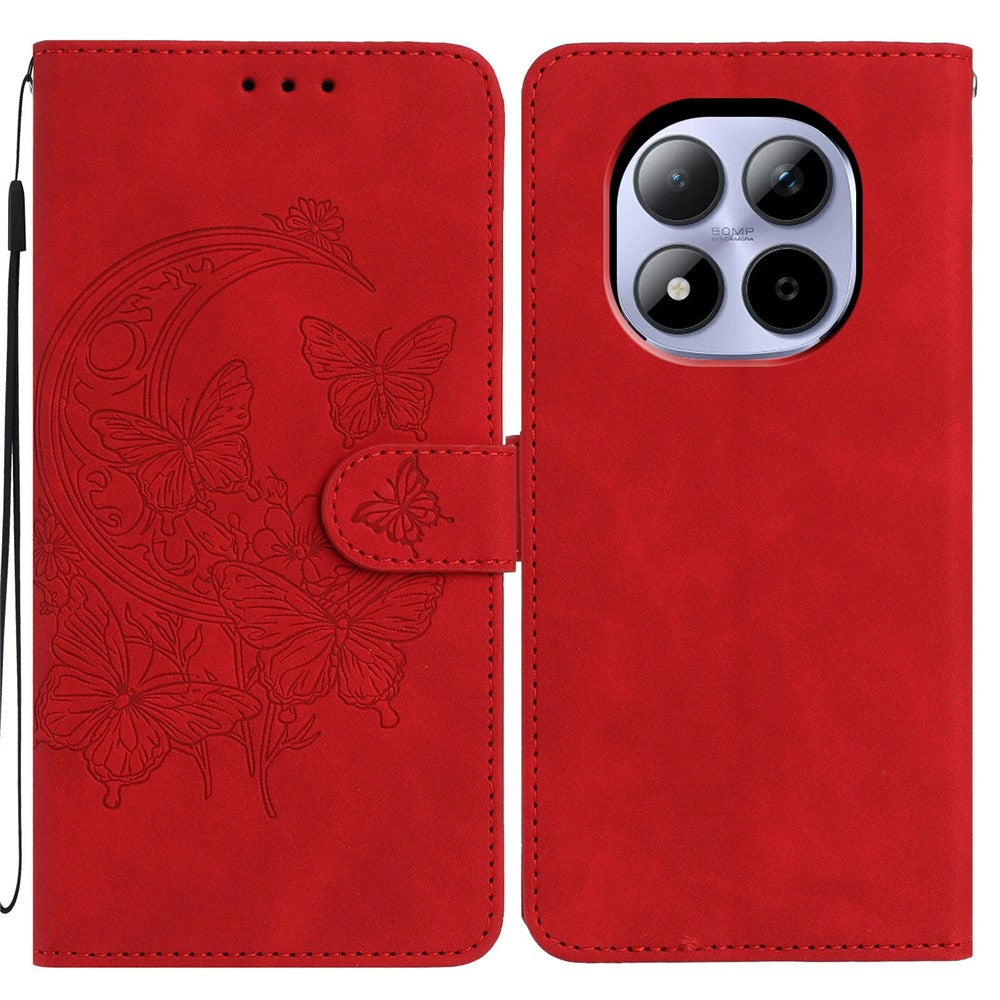 For Xiaomi Redmi Note 15 Pro 5G (Global) Case Butterfly Flower Imprinted PU Leather Wallet Stand Phone Cover - Red