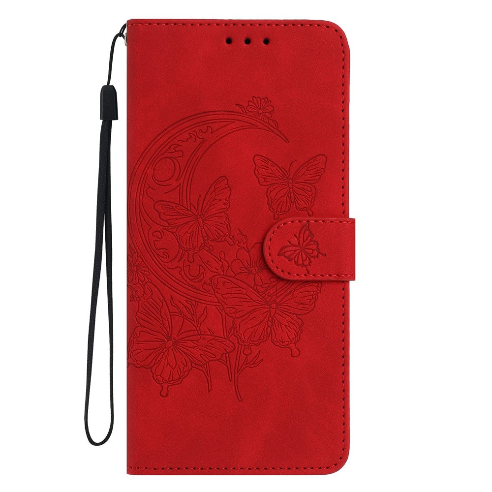For Xiaomi Redmi Note 15 Pro 5G (Global) Case Butterfly Flower Imprinted PU Leather Wallet Stand Phone Cover - Red