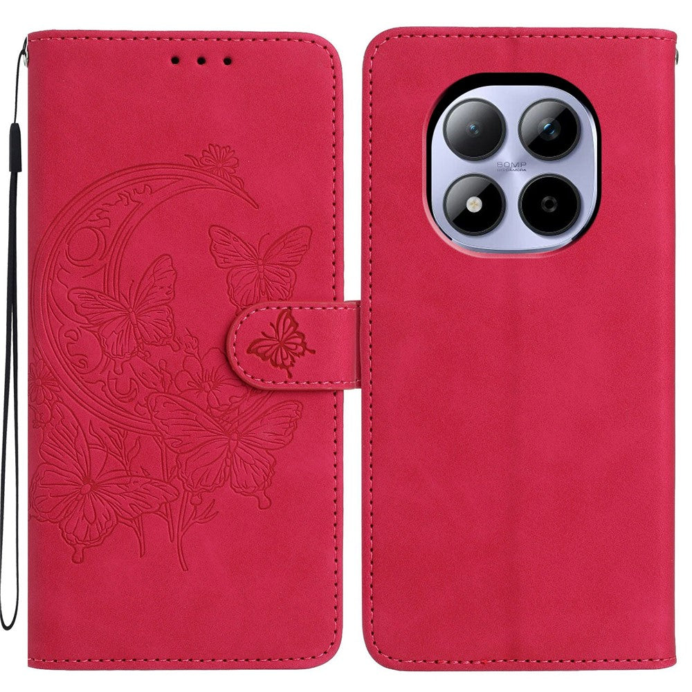 For Xiaomi Redmi Note 15 Pro 5G (Global) Case Butterfly Flower Imprinted PU Leather Wallet Stand Phone Cover - Rose
