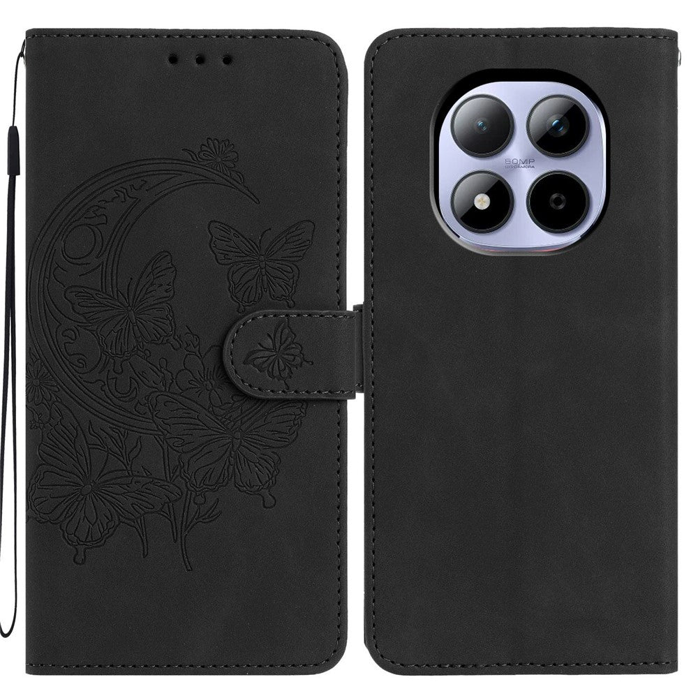 For Xiaomi Redmi Note 15 Pro 5G (Global) Case Butterfly Flower Imprinted PU Leather Wallet Stand Phone Cover - Black
