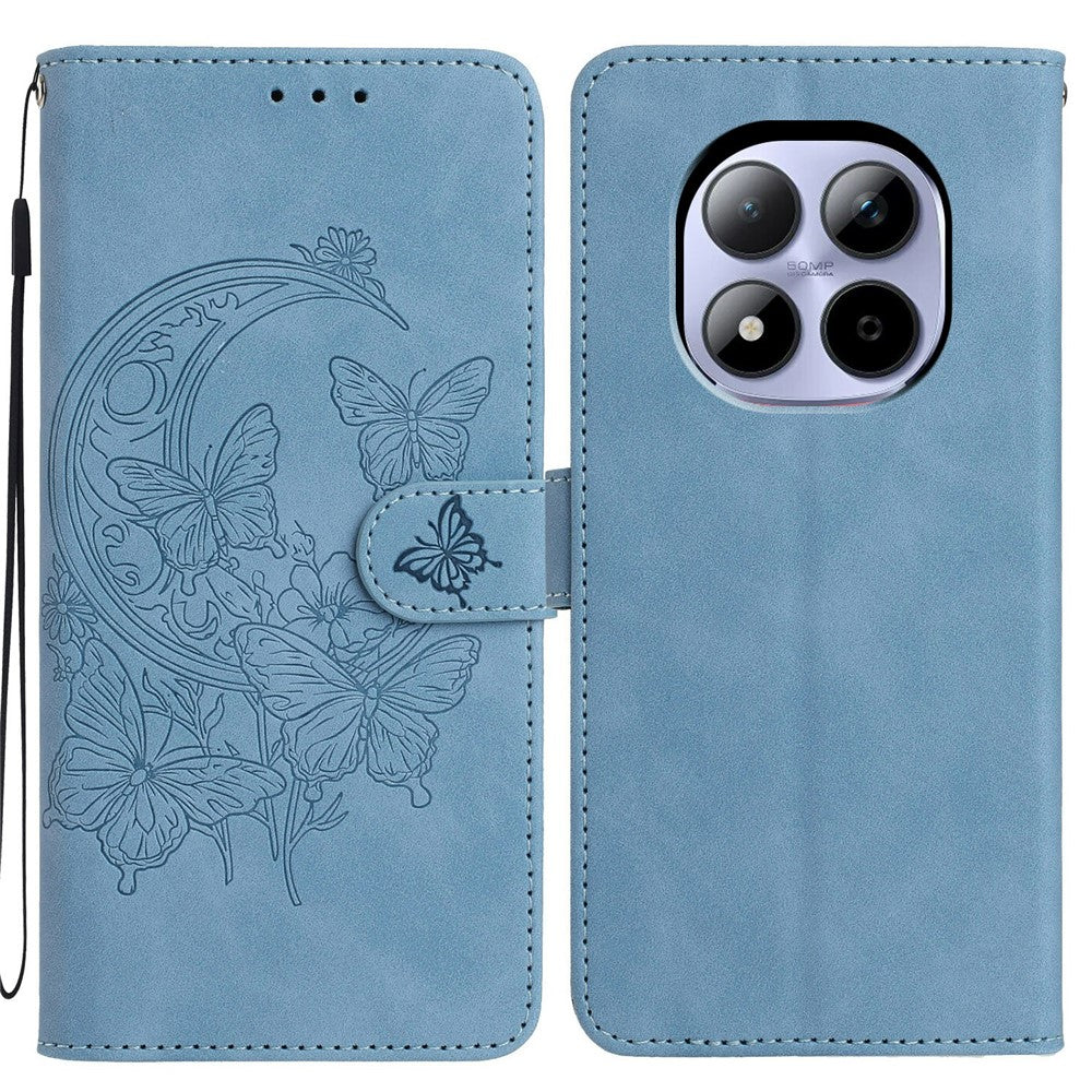 For Xiaomi Redmi Note 15 Pro 5G (Global) Case Butterfly Flower Imprinted PU Leather Wallet Stand Phone Cover - Sky Blue