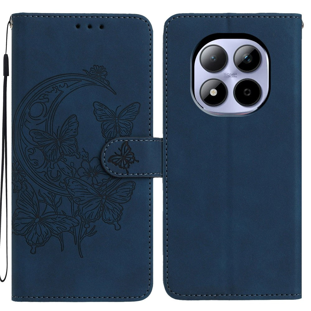 For Xiaomi Redmi Note 15 Pro 5G (Global) Case Butterfly Flower Imprinted PU Leather Wallet Stand Phone Cover - Blue