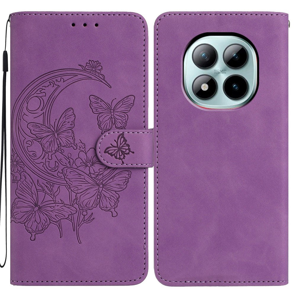 For Xiaomi Poco M8 Pro 5G / Redmi Note 15 Pro+ 5G (Global) Case Butterfly Flower Imprinted PU Leather Wallet Stand Phone Cover - Purple