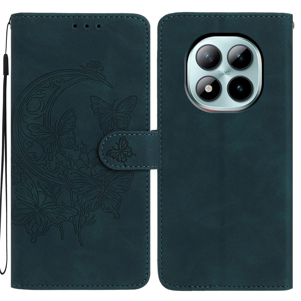 For Xiaomi Poco M8 Pro 5G / Redmi Note 15 Pro+ 5G (Global) Case Butterfly Flower Imprinted PU Leather Wallet Stand Phone Cover - Green