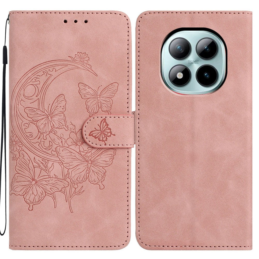 For Xiaomi Poco M8 Pro 5G / Redmi Note 15 Pro+ 5G (Global) Case Butterfly Flower Imprinted PU Leather Wallet Stand Phone Cover - Rose Gold