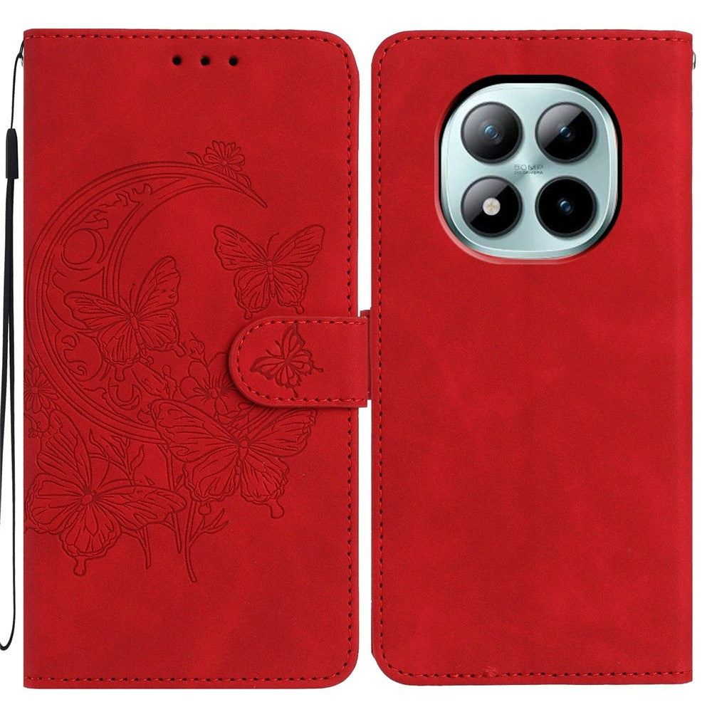 For Xiaomi Poco M8 Pro 5G / Redmi Note 15 Pro+ 5G (Global) Case Butterfly Flower Imprinted PU Leather Wallet Stand Phone Cover - Red