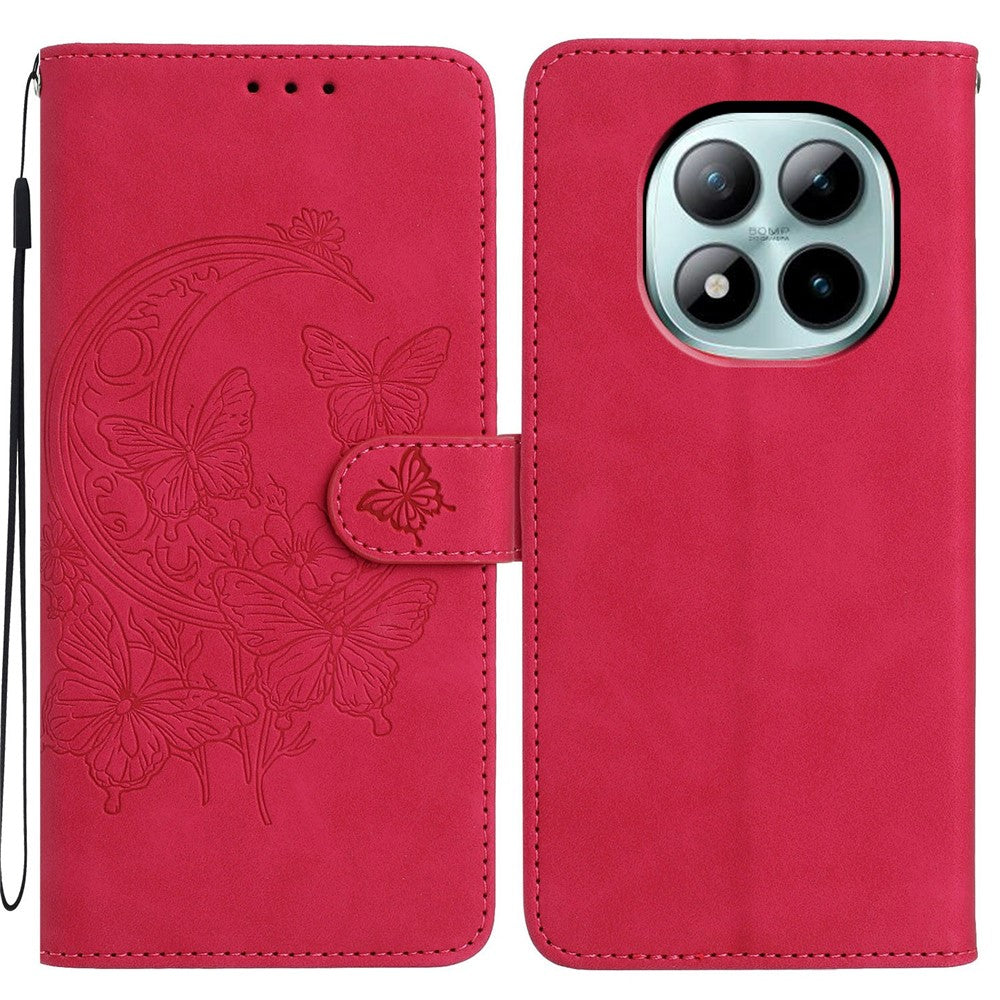 For Xiaomi Poco M8 Pro 5G / Redmi Note 15 Pro+ 5G (Global) Case Butterfly Flower Imprinted PU Leather Wallet Stand Phone Cover - Rose