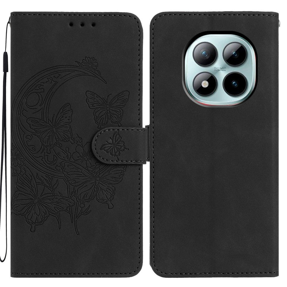 For Xiaomi Poco M8 Pro 5G / Redmi Note 15 Pro+ 5G (Global) Case Butterfly Flower Imprinted PU Leather Wallet Stand Phone Cover - Black
