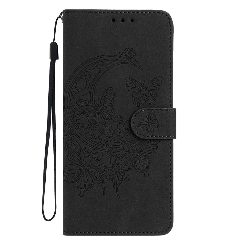 For Xiaomi Poco M8 Pro 5G / Redmi Note 15 Pro+ 5G (Global) Case Butterfly Flower Imprinted PU Leather Wallet Stand Phone Cover - Black