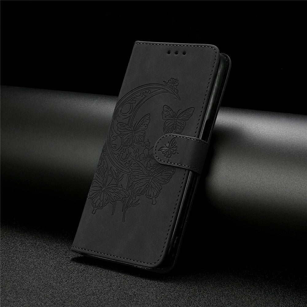 For Xiaomi Poco M8 Pro 5G / Redmi Note 15 Pro+ 5G (Global) Case Butterfly Flower Imprinted PU Leather Wallet Stand Phone Cover - Black