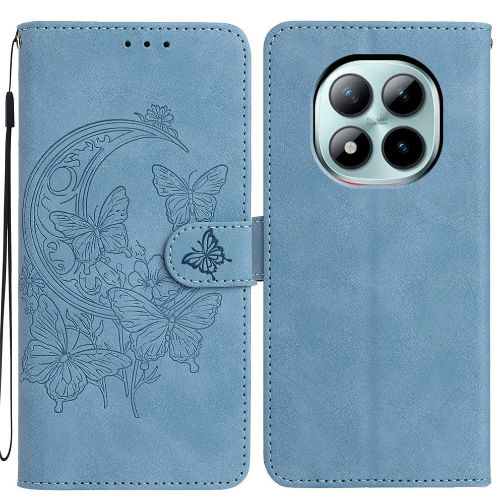 For Xiaomi Poco M8 Pro 5G / Redmi Note 15 Pro+ 5G (Global) Case Butterfly Flower Imprinted PU Leather Wallet Stand Phone Cover - Sky Blue