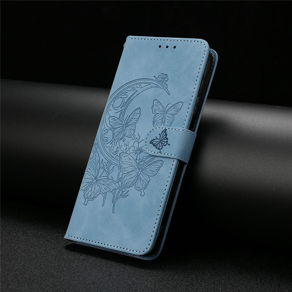 For Xiaomi Poco M8 Pro 5G / Redmi Note 15 Pro+ 5G (Global) Case Butterfly Flower Imprinted PU Leather Wallet Stand Phone Cover - Sky Blue