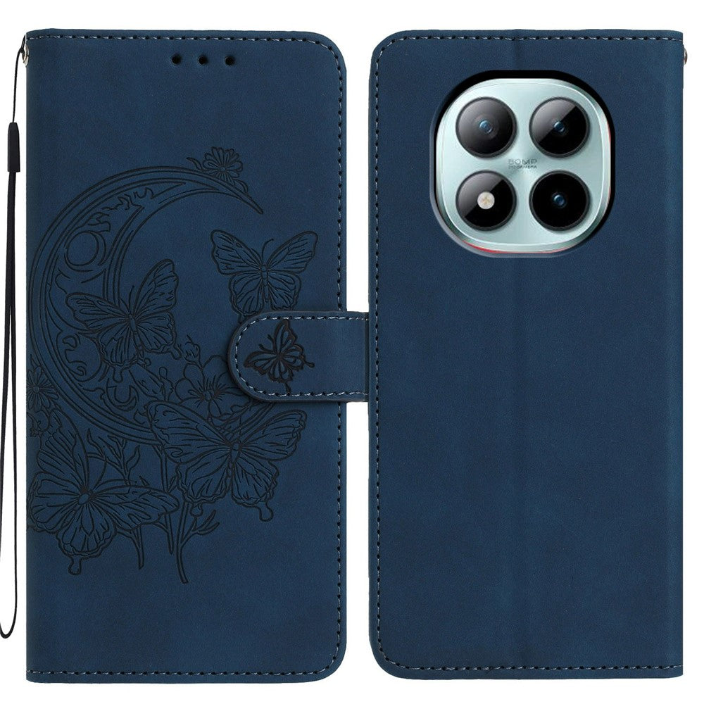 For Xiaomi Poco M8 Pro 5G / Redmi Note 15 Pro+ 5G (Global) Case Butterfly Flower Imprinted PU Leather Wallet Stand Phone Cover - Blue
