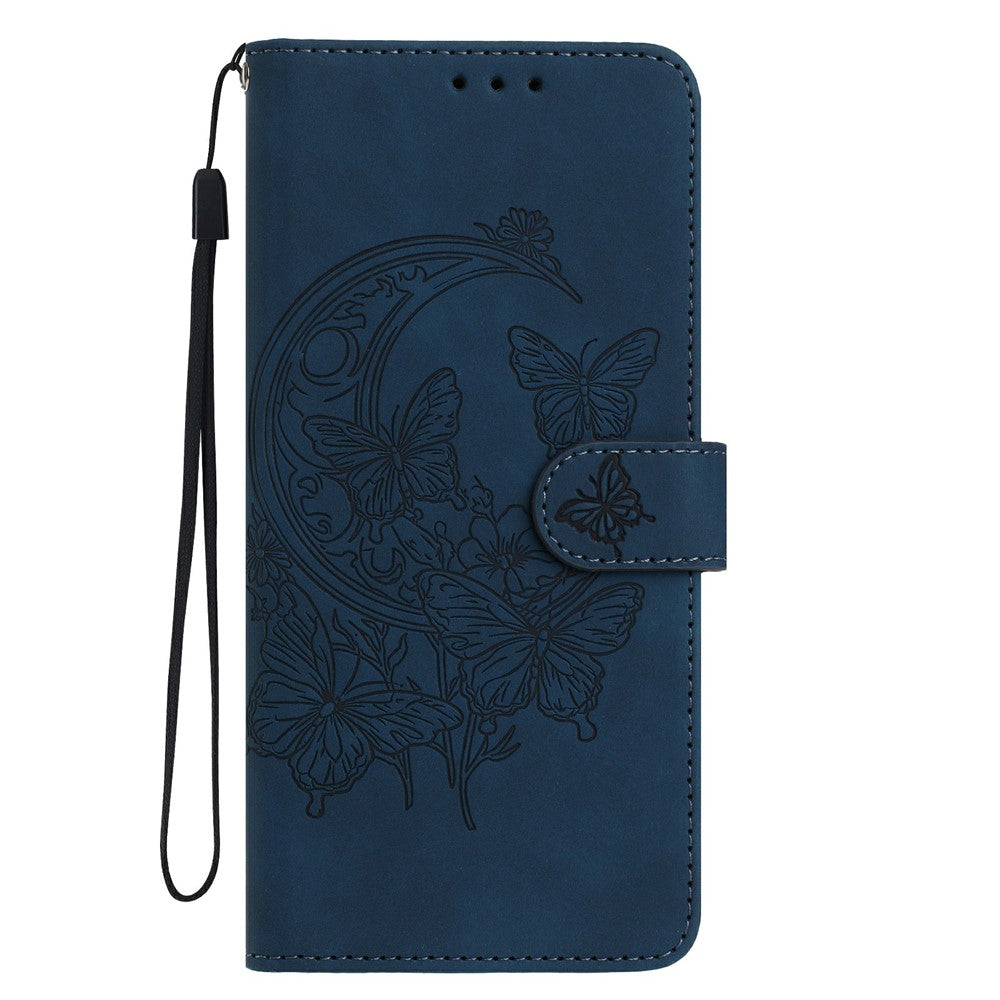 For Xiaomi Poco M8 Pro 5G / Redmi Note 15 Pro+ 5G (Global) Case Butterfly Flower Imprinted PU Leather Wallet Stand Phone Cover - Blue