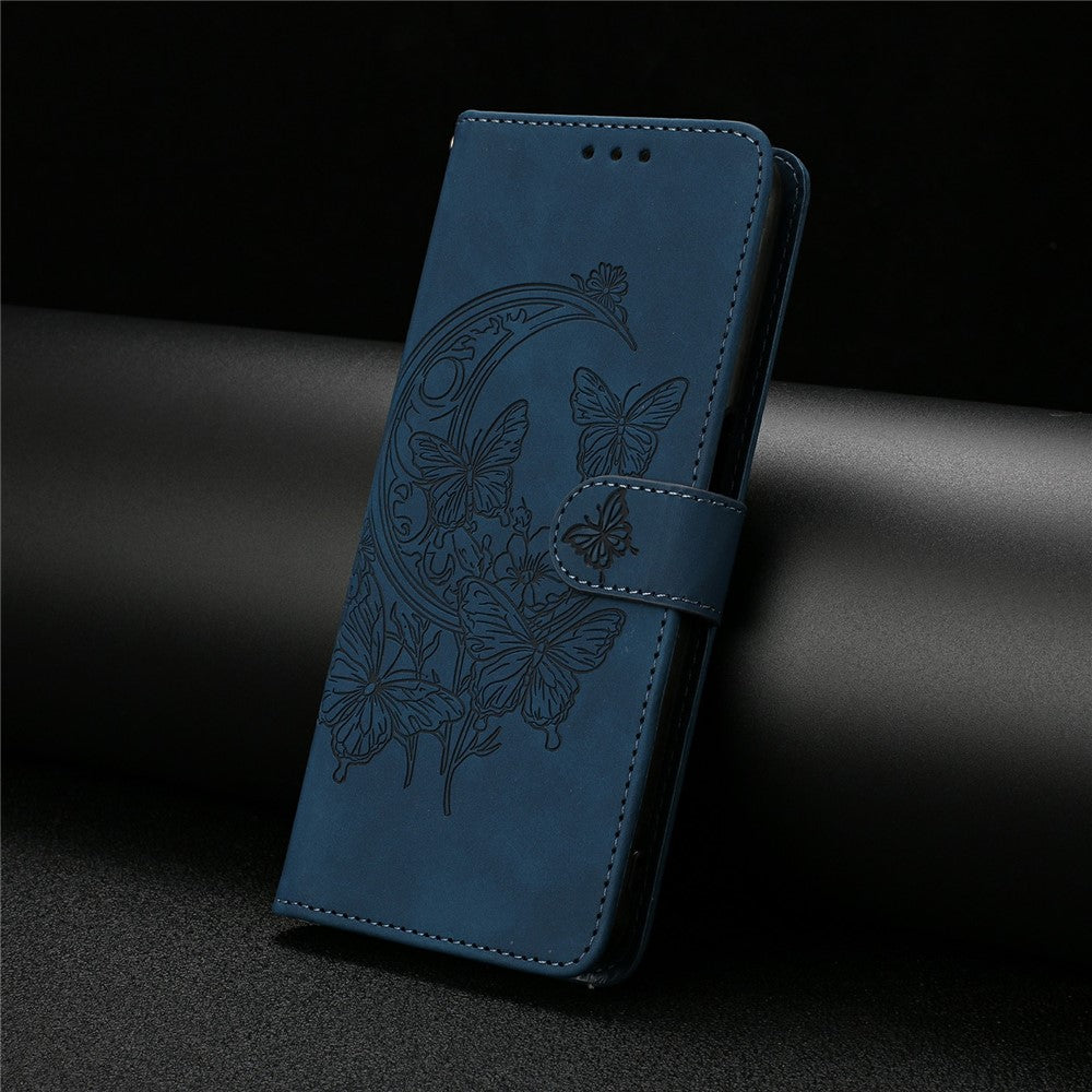 For Xiaomi Poco M8 Pro 5G / Redmi Note 15 Pro+ 5G (Global) Case Butterfly Flower Imprinted PU Leather Wallet Stand Phone Cover - Blue