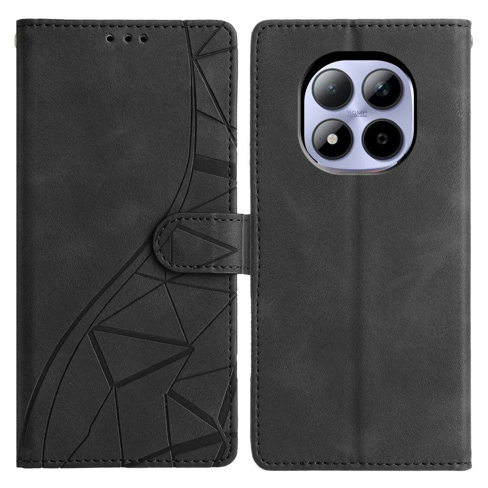 For Xiaomi Redmi Note 15 Pro 5G (Global) Case Wallet Stand Imprinted Triangle Pattern Leather Phone Flip Cover - Black
