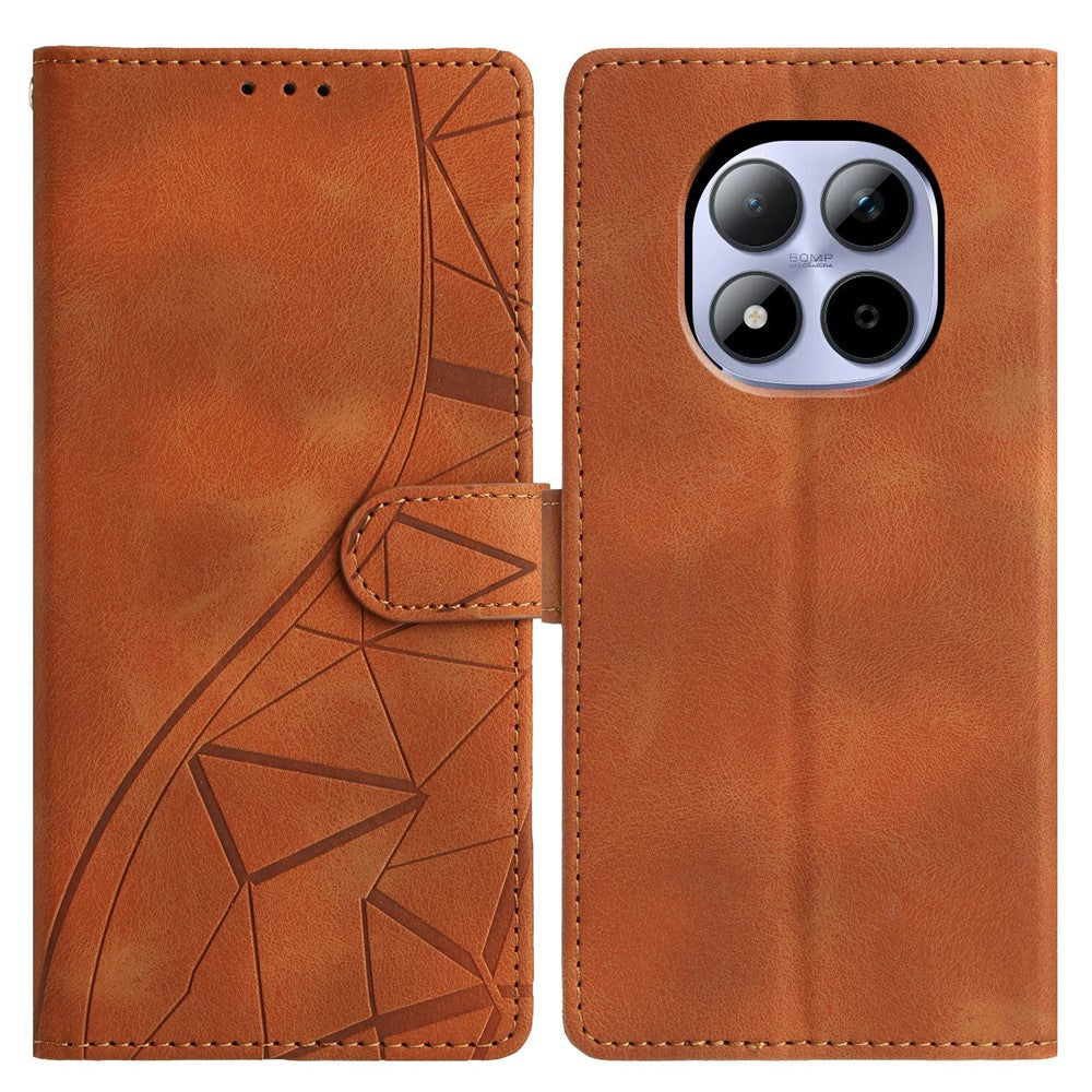 For Xiaomi Redmi Note 15 Pro 5G (Global) Case Wallet Stand Imprinted Triangle Pattern Leather Phone Flip Cover - Brown
