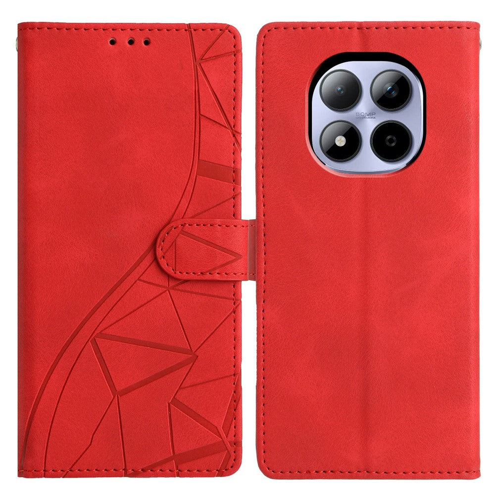 For Xiaomi Redmi Note 15 Pro 5G (Global) Case Wallet Stand Imprinted Triangle Pattern Leather Phone Flip Cover - Red