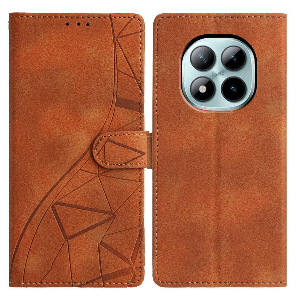 For Xiaomi Poco M8 Pro 5G / Redmi Note 15 Pro+ 5G (Global) Case Wallet Stand Imprinted Triangle Pattern Leather Phone Flip Cover - Brown