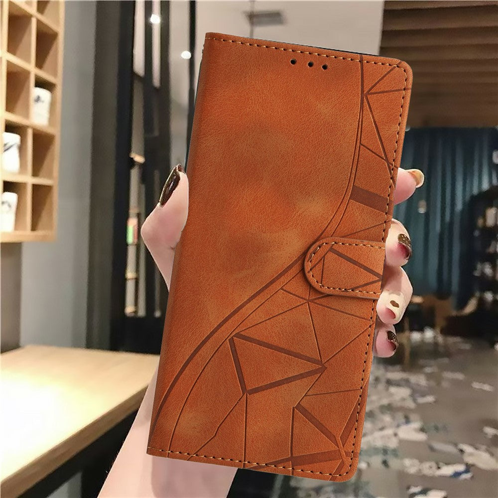 For Xiaomi Poco M8 Pro 5G / Redmi Note 15 Pro+ 5G (Global) Case Wallet Stand Imprinted Triangle Pattern Leather Phone Flip Cover - Brown