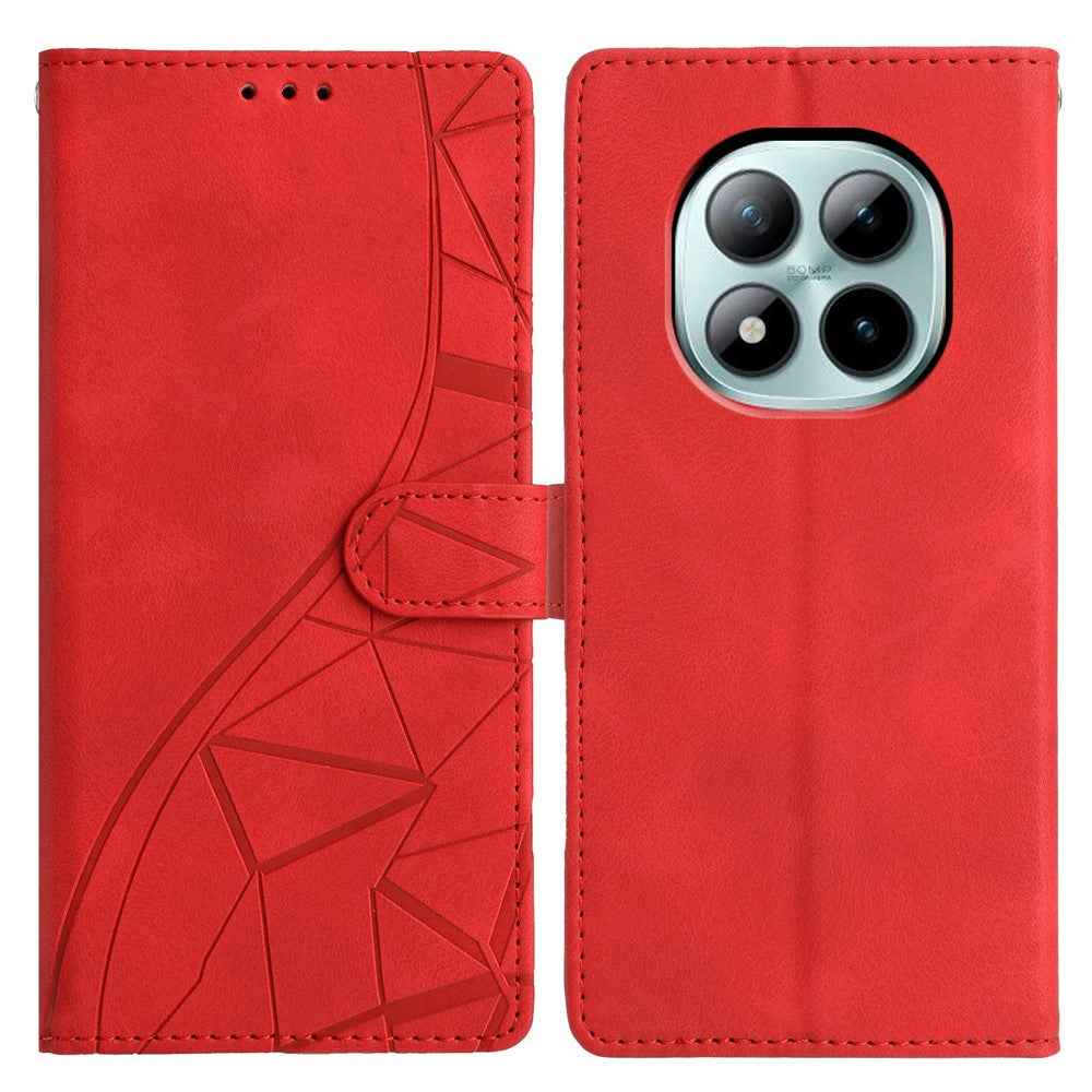 For Xiaomi Poco M8 Pro 5G / Redmi Note 15 Pro+ 5G (Global) Case Wallet Stand Imprinted Triangle Pattern Leather Phone Flip Cover - Red