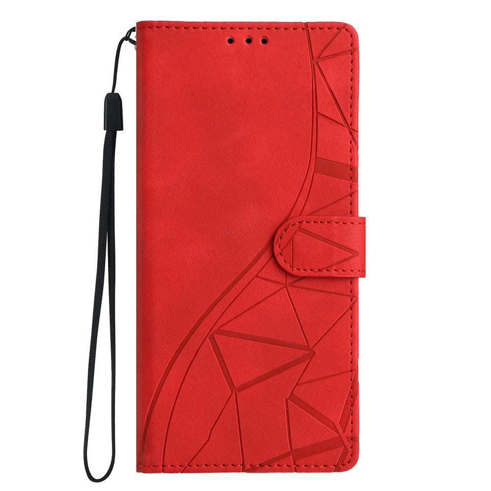 For Xiaomi Poco M8 Pro 5G / Redmi Note 15 Pro+ 5G (Global) Case Wallet Stand Imprinted Triangle Pattern Leather Phone Flip Cover - Red