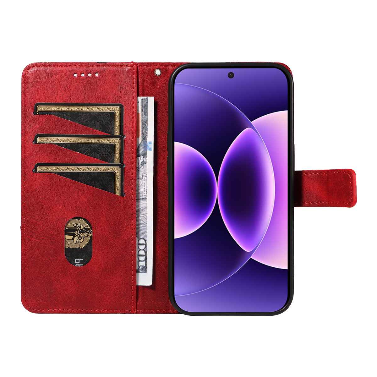 For Xiaomi 17 Pro Leather Case Geometric Line Design Wallet Phone Cover with Wrist Strap - Red