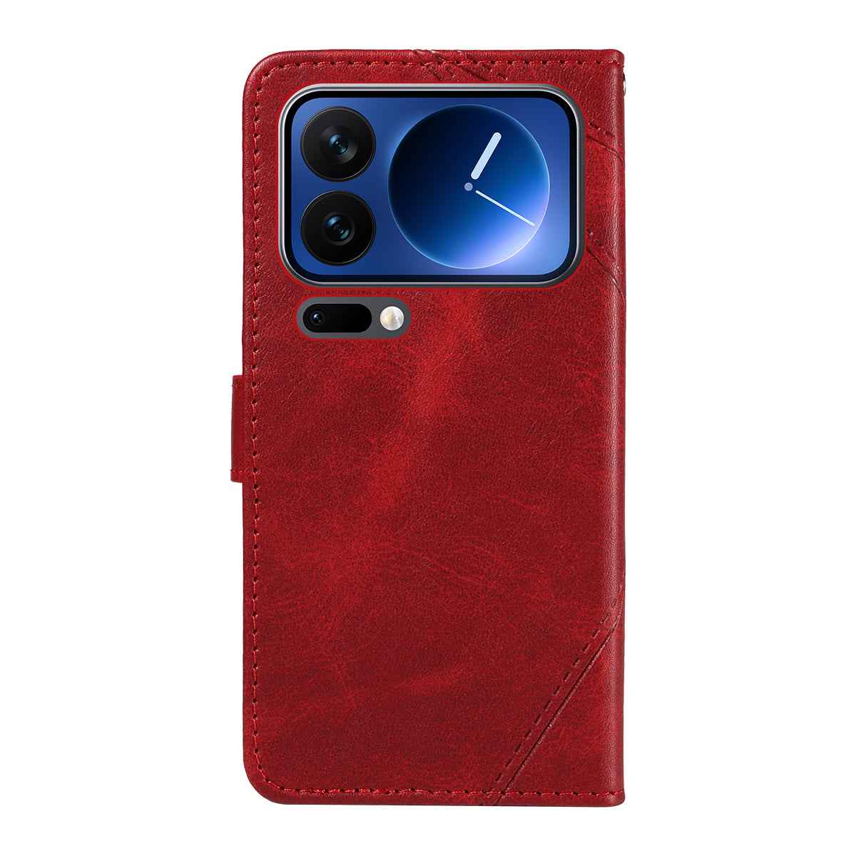 For Xiaomi 17 Pro Leather Case Geometric Line Design Wallet Phone Cover with Wrist Strap - Red
