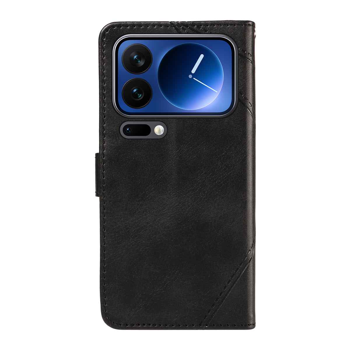 For Xiaomi 17 Pro Leather Case Geometric Line Design Wallet Phone Cover with Wrist Strap - Black