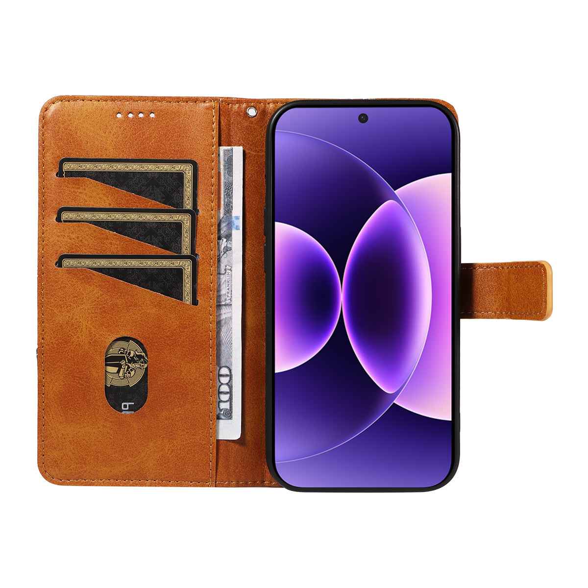 For Xiaomi 17 Pro Leather Case Geometric Line Design Wallet Phone Cover with Wrist Strap - Brown