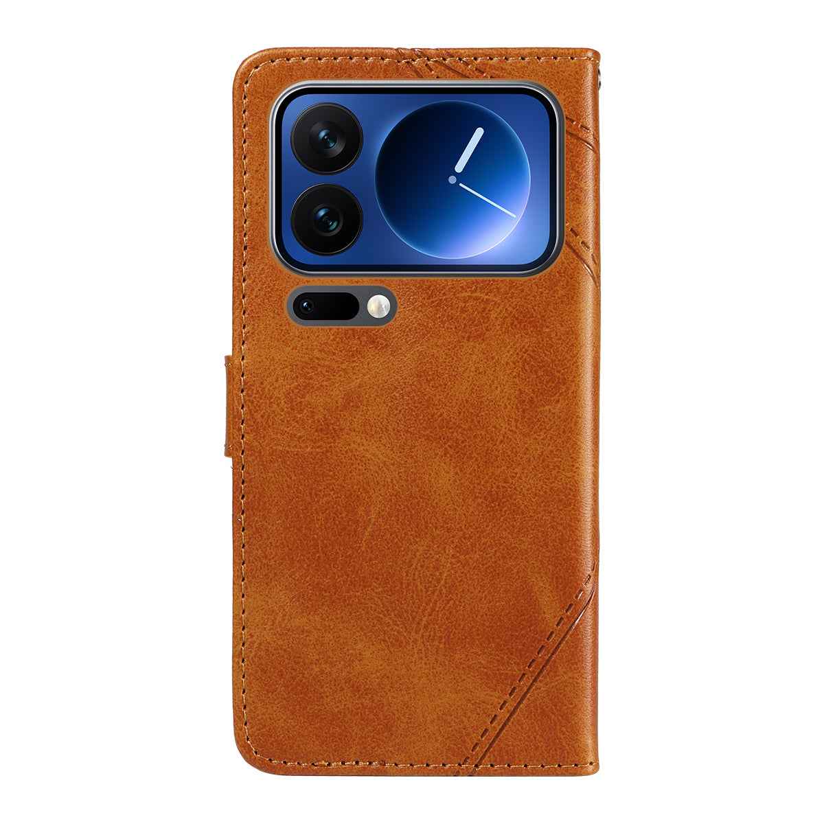 For Xiaomi 17 Pro Leather Case Geometric Line Design Wallet Phone Cover with Wrist Strap - Brown