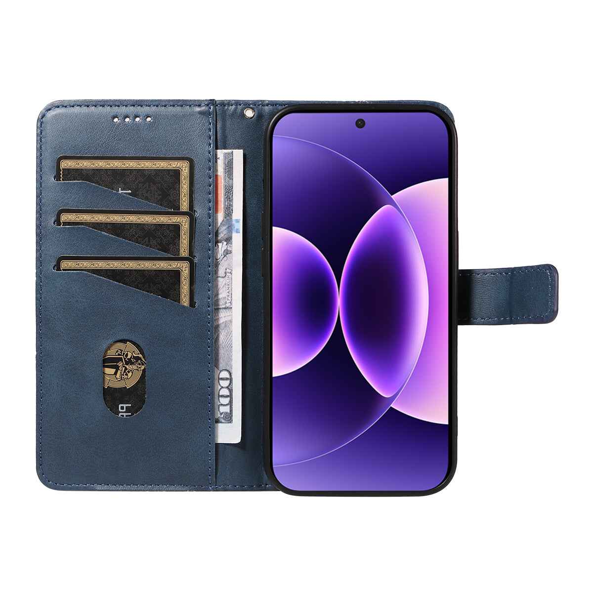 For Xiaomi 17 Pro Leather Case Geometric Line Design Wallet Phone Cover with Wrist Strap - Blue