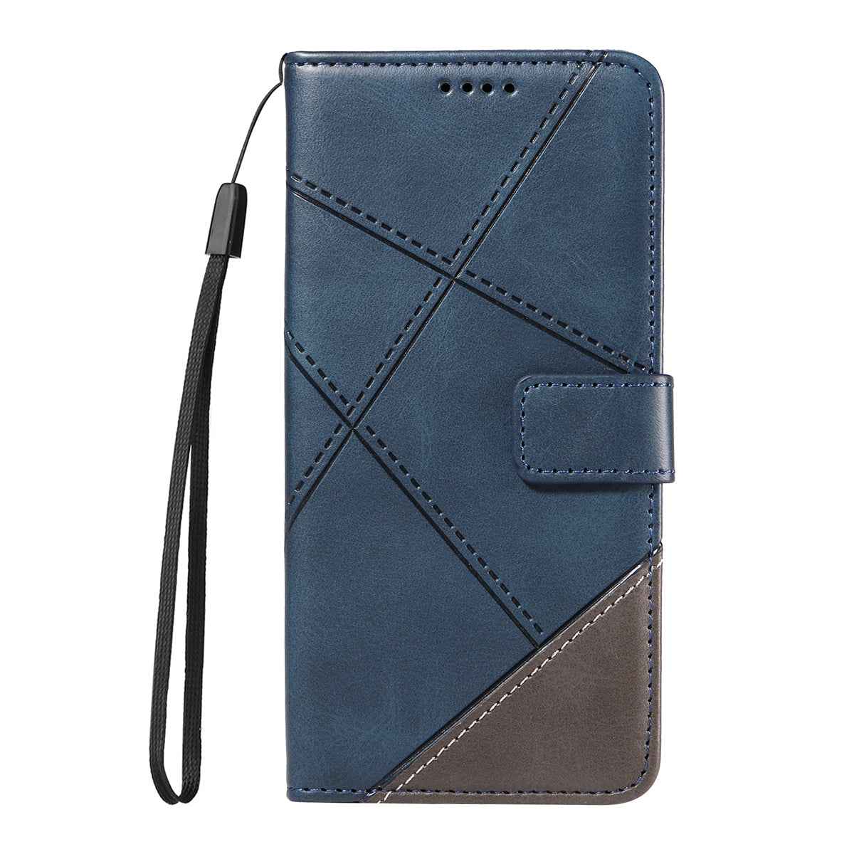 For Xiaomi 17 Pro Leather Case Geometric Line Design Wallet Phone Cover with Wrist Strap - Blue