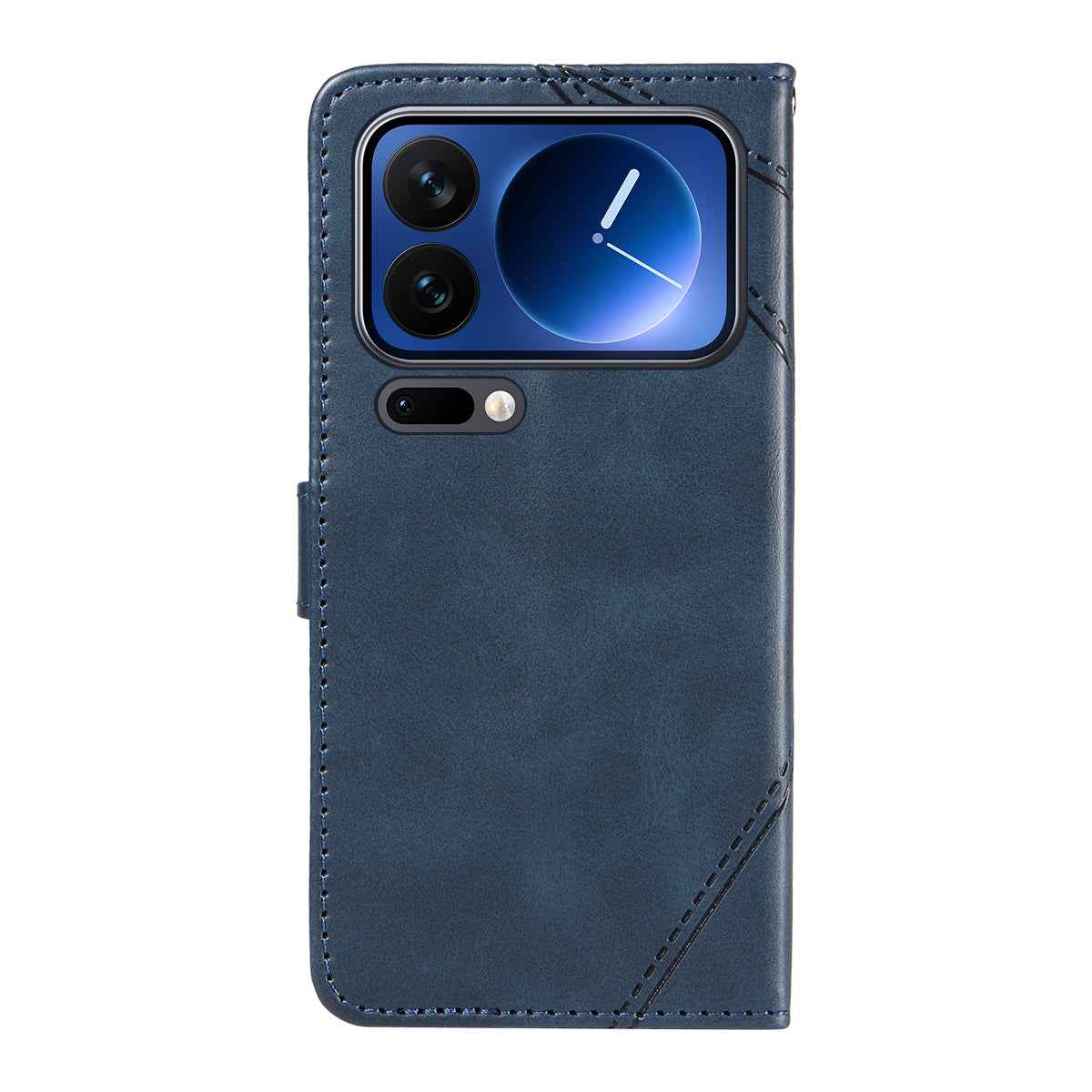 For Xiaomi 17 Pro Leather Case Geometric Line Design Wallet Phone Cover with Wrist Strap - Blue