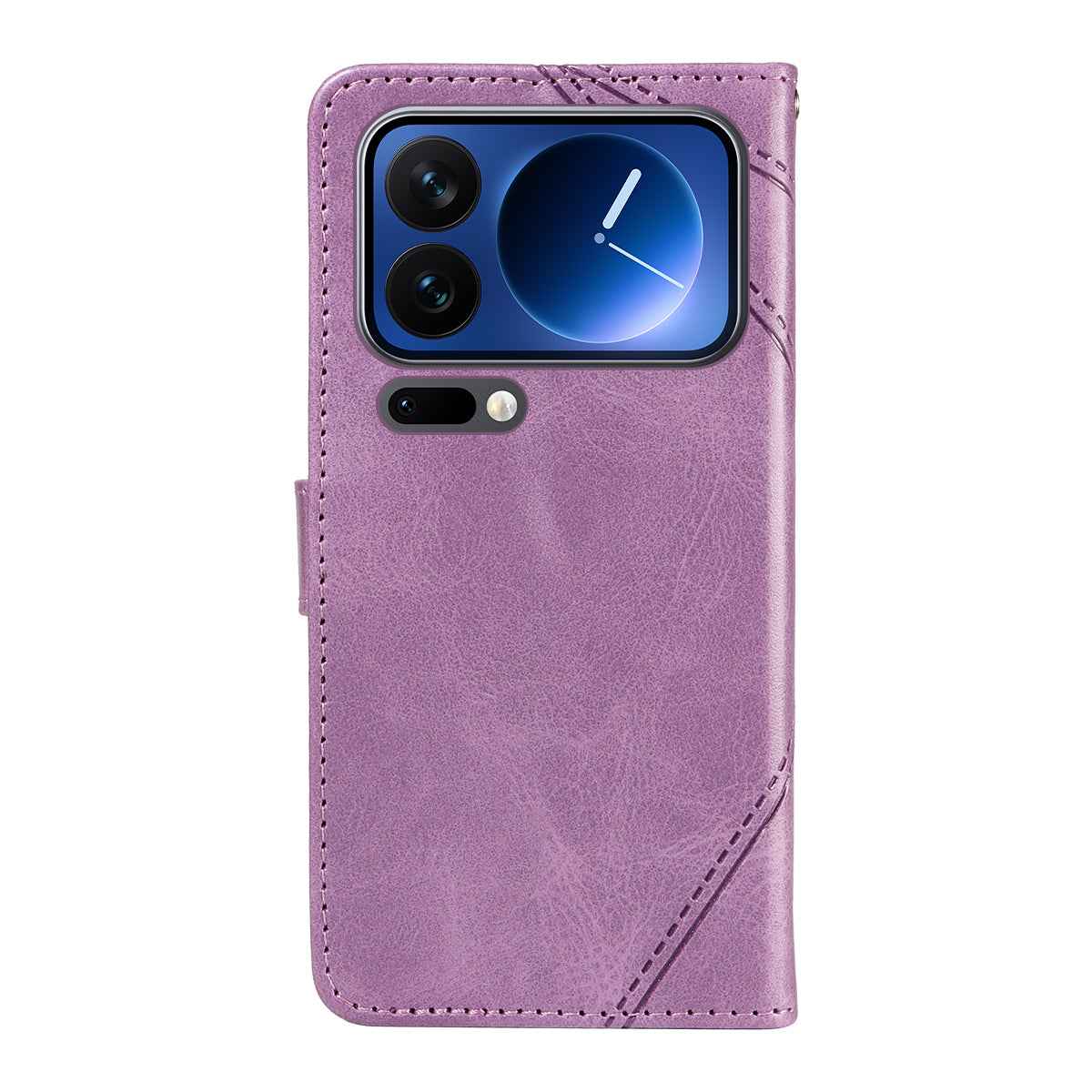 For Xiaomi 17 Pro Leather Case Geometric Line Design Wallet Phone Cover with Wrist Strap - Purple