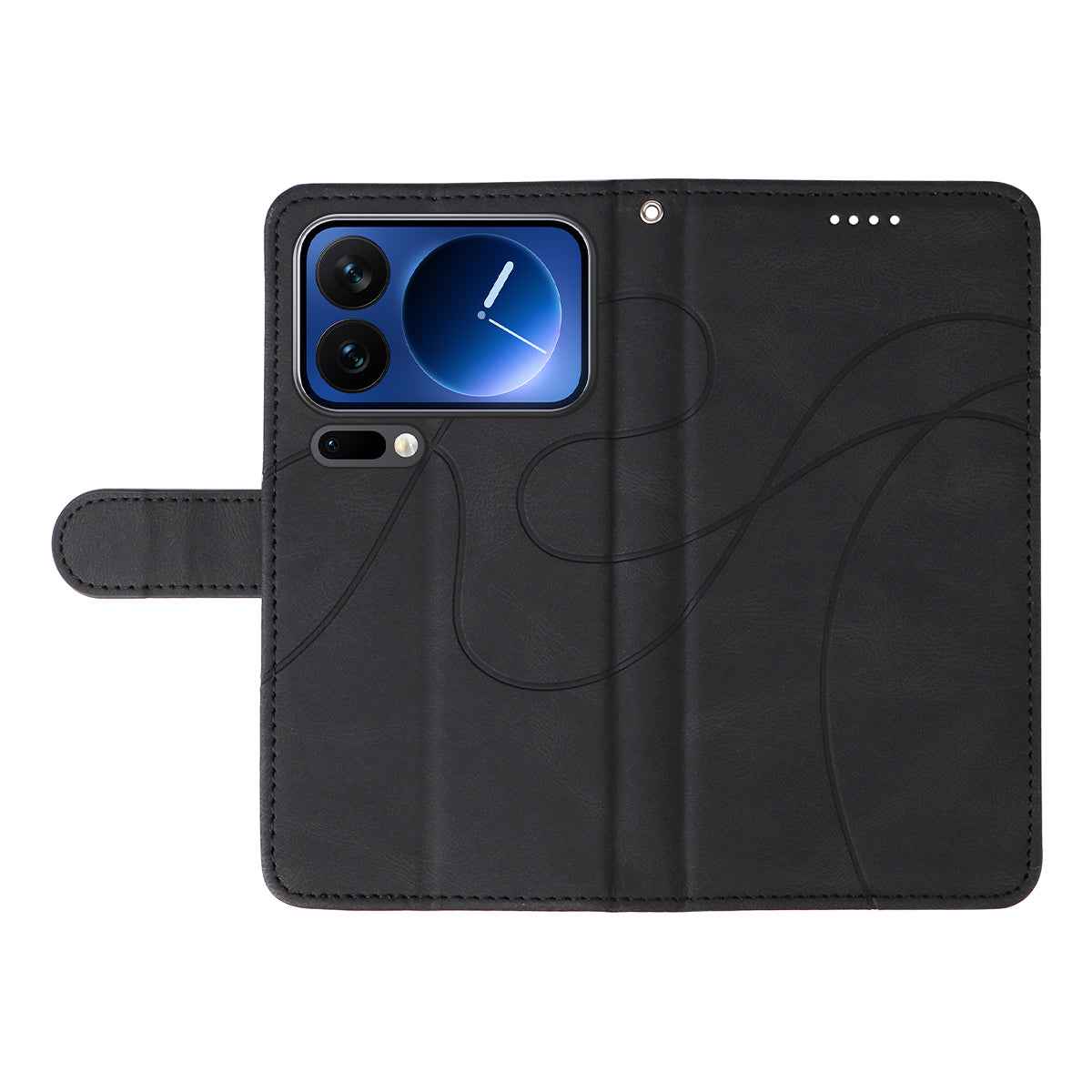 For Xiaomi 17 Pro Wallet Case Leather Phone Cover Stand with Curved Line Design -  Black
