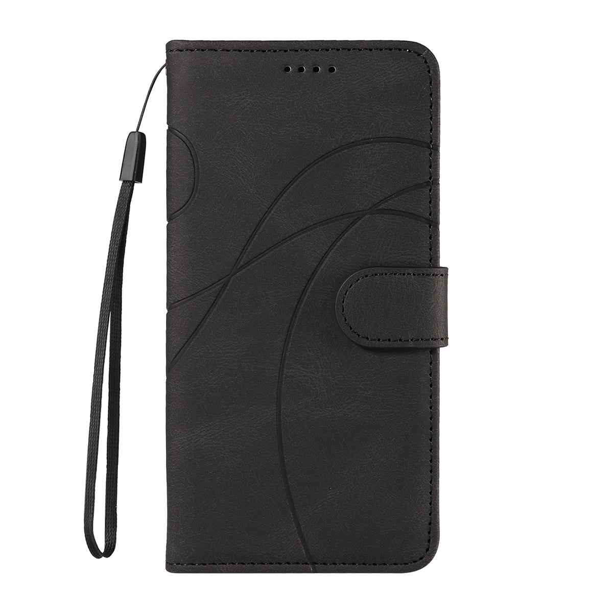For Xiaomi 17 Pro Wallet Case Leather Phone Cover Stand with Curved Line Design -  Black