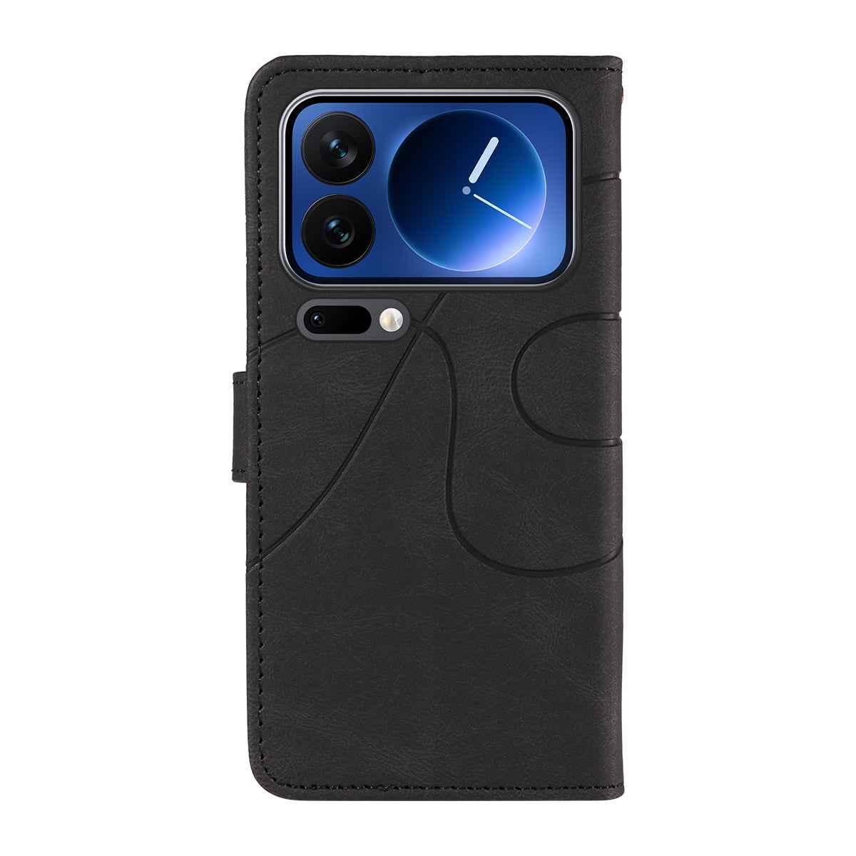 For Xiaomi 17 Pro Wallet Case Leather Phone Cover Stand with Curved Line Design -  Black