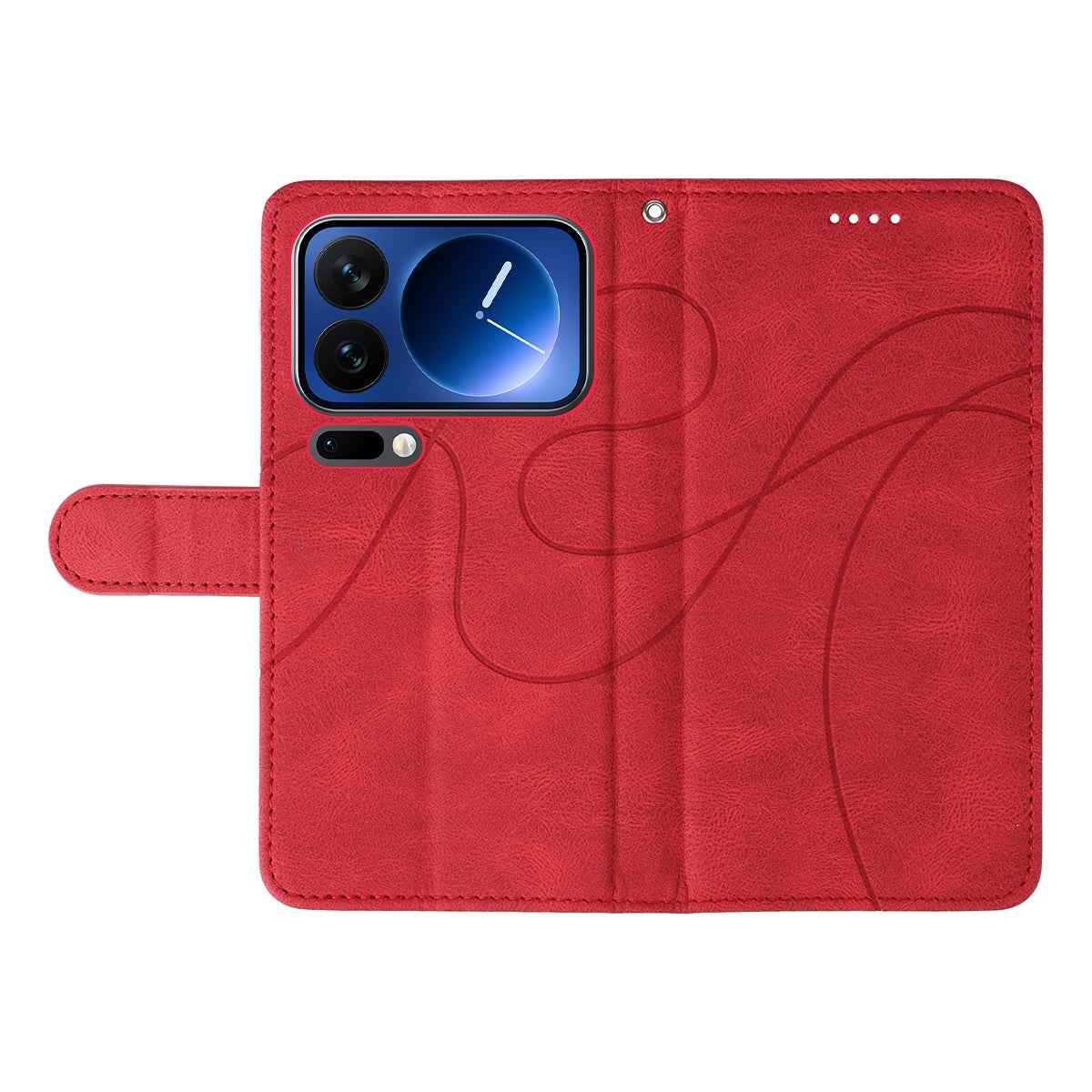 For Xiaomi 17 Pro Wallet Case Leather Phone Cover Stand with Curved Line Design - Red