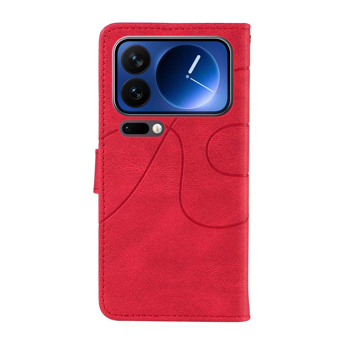 For Xiaomi 17 Pro Wallet Case Leather Phone Cover Stand with Curved Line Design - Red
