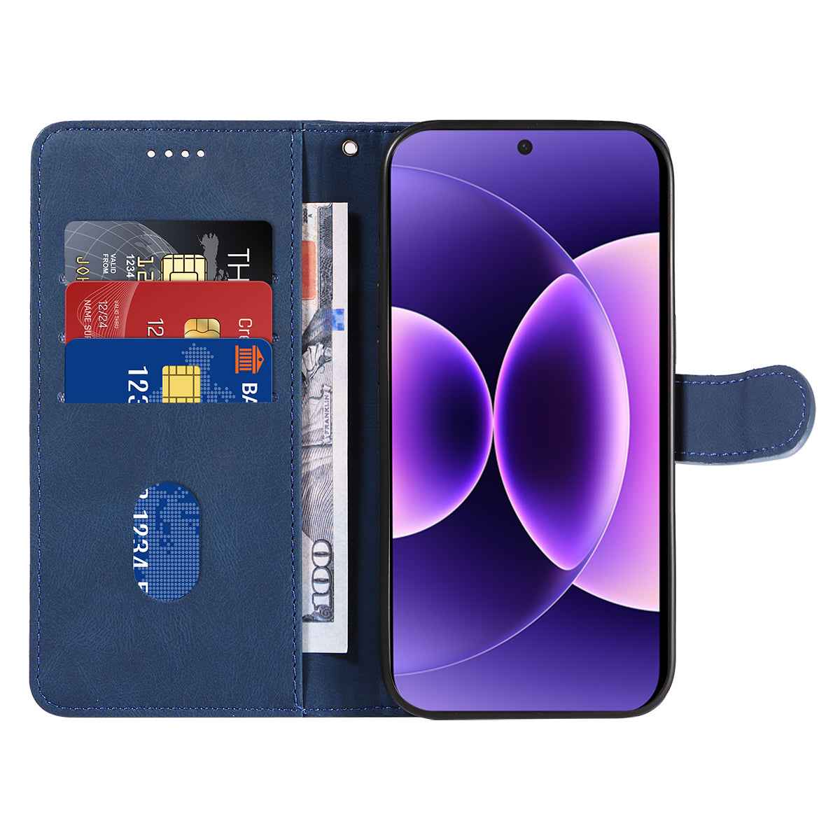 For Xiaomi 17 Pro Wallet Case Leather Phone Cover Stand with Curved Line Design - Blue