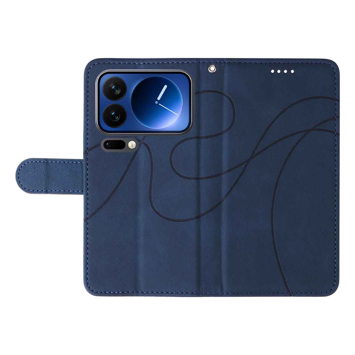 For Xiaomi 17 Pro Wallet Case Leather Phone Cover Stand with Curved Line Design - Blue