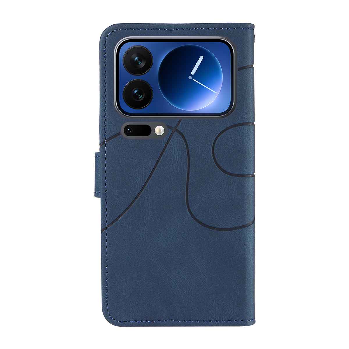 For Xiaomi 17 Pro Wallet Case Leather Phone Cover Stand with Curved Line Design - Blue