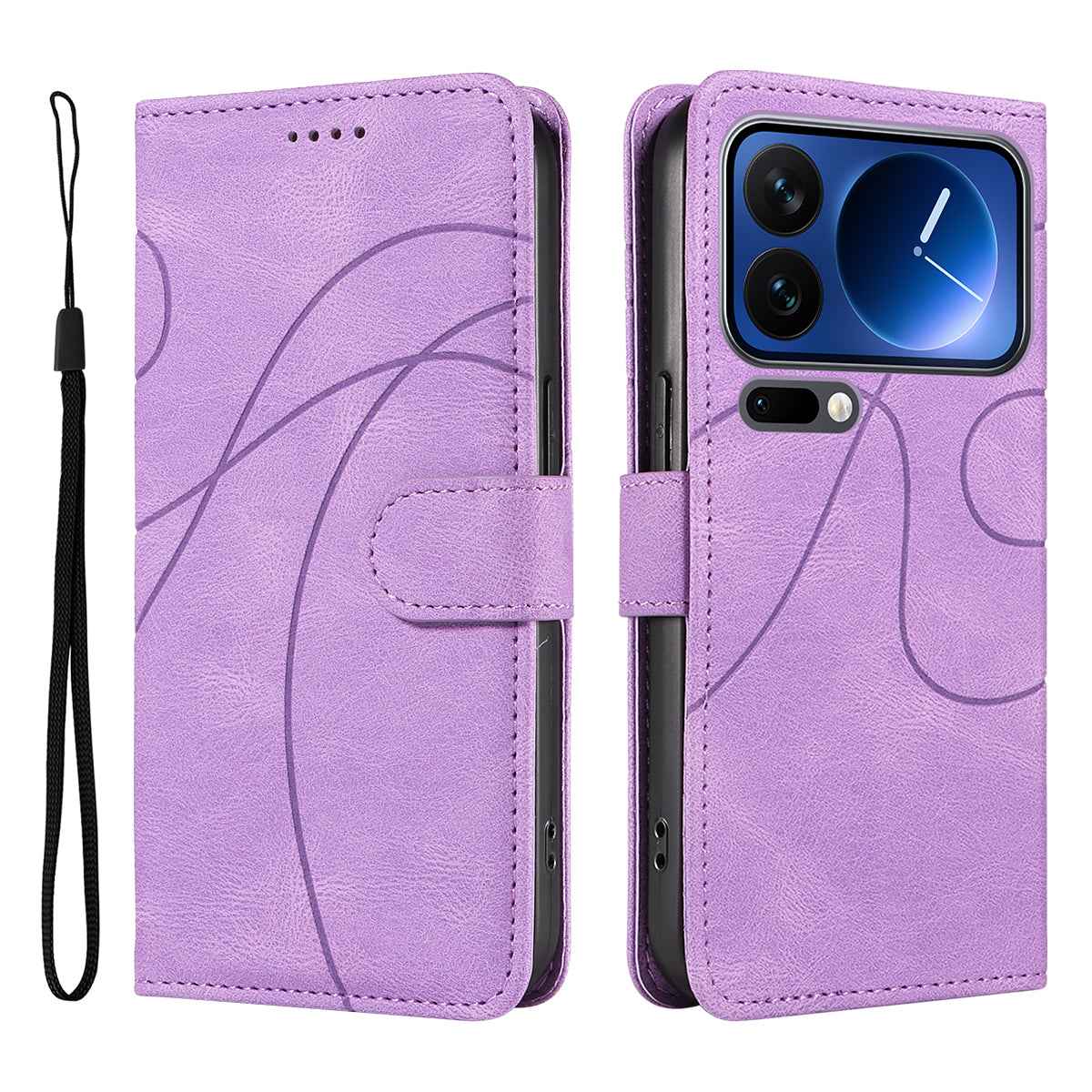 For Xiaomi 17 Pro Wallet Case Leather Phone Cover Stand with Curved Line Design -  Light Purple