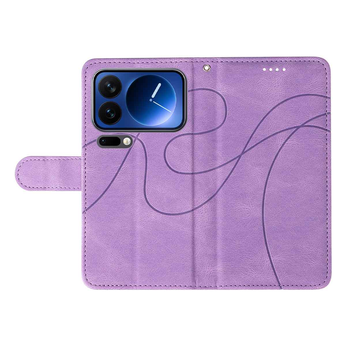 For Xiaomi 17 Pro Wallet Case Leather Phone Cover Stand with Curved Line Design -  Light Purple