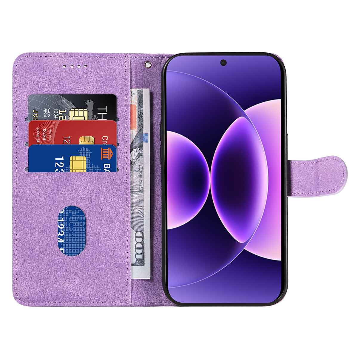 For Xiaomi 17 Pro Wallet Case Leather Phone Cover Stand with Curved Line Design -  Light Purple