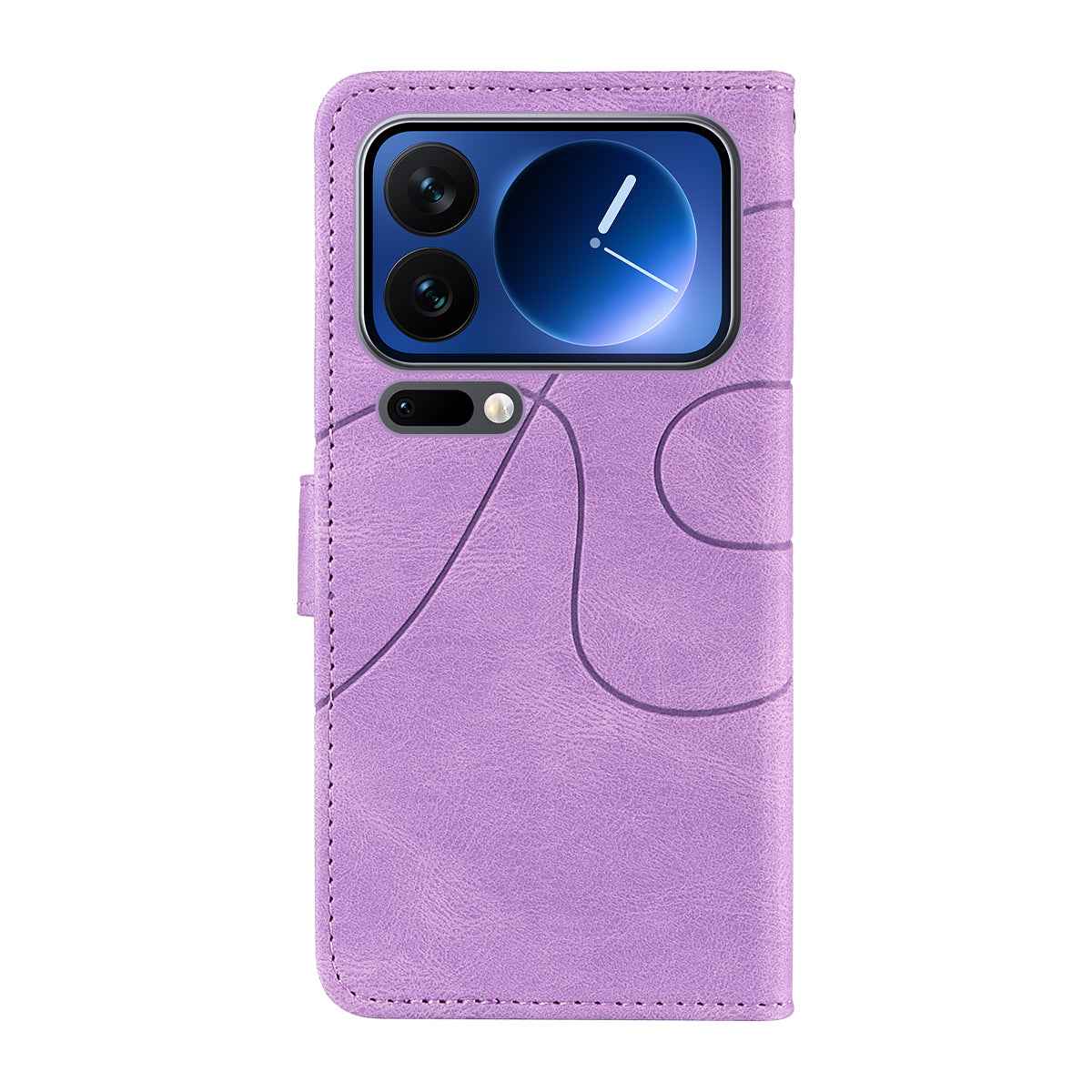 For Xiaomi 17 Pro Wallet Case Leather Phone Cover Stand with Curved Line Design -  Light Purple
