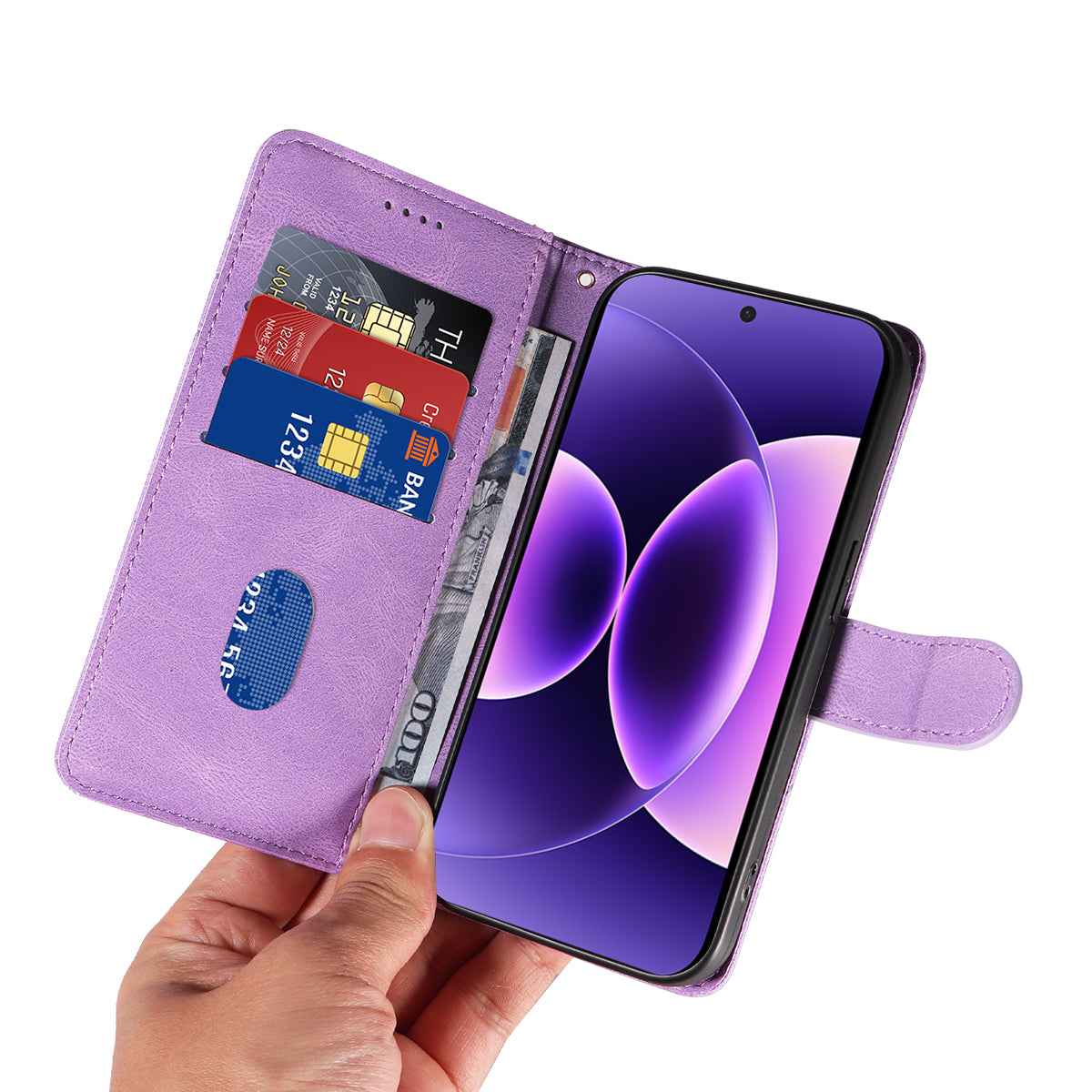 For Xiaomi 17 Pro Wallet Case Leather Phone Cover Stand with Curved Line Design -  Light Purple